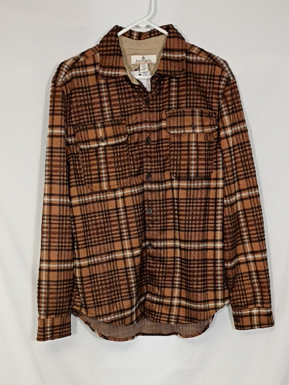NWT Rainforest Ginger Plaid Fahnestock Trail Stretch Knit Flannel Long Sleeve Md